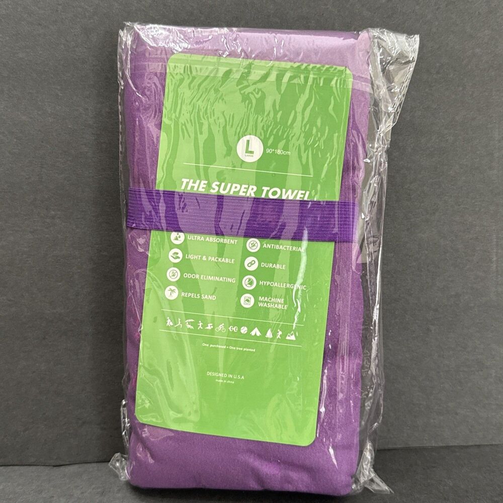 Large Purple Microfiber Travel Towel 90x180cm Quick Dry Ultra Absorbent Travel